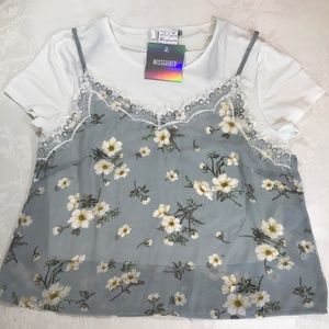 NWT Missguided Women’s White T-Shirt Crop Top With Floral Tank Top/Shirt Set